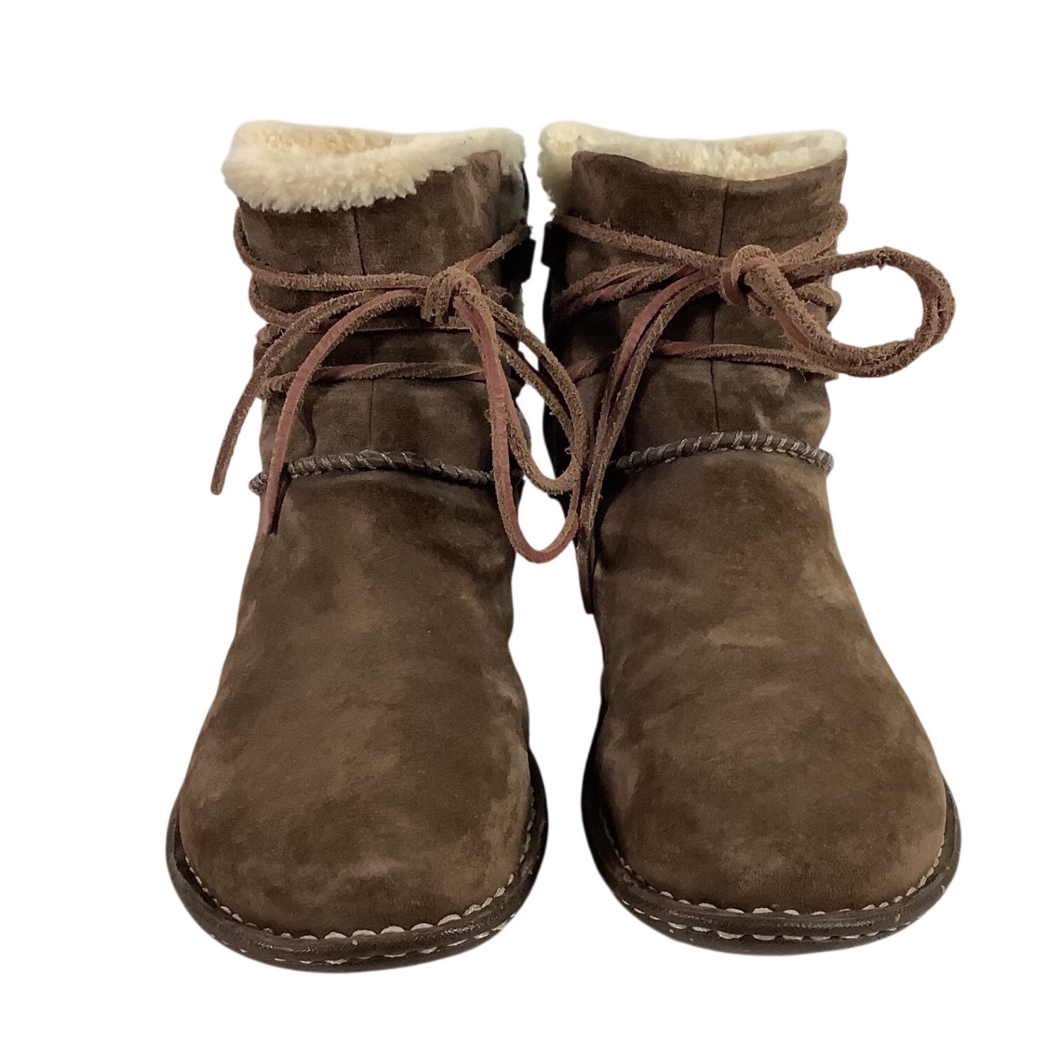 Ugg Australia Amoret Brown Suede Shearling Lace Up Wedge Boots 3335 Womens 10